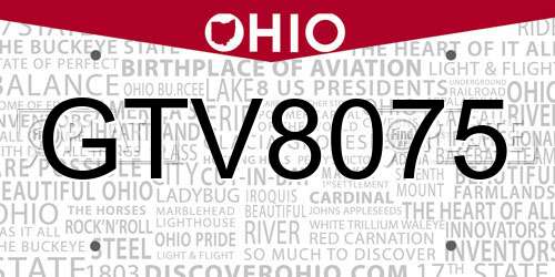 GTV8075 Ohio License Plate
