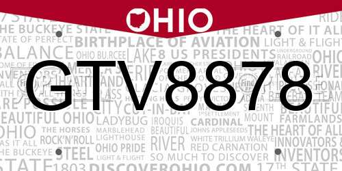 GTV8878 Ohio License Plate
