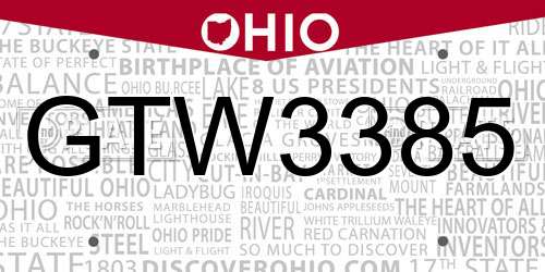 GTW3385 Ohio License Plate