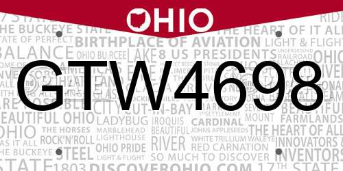 GTW4698 Ohio License Plate
