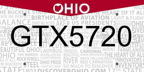 GTX5720 Ohio License Plate