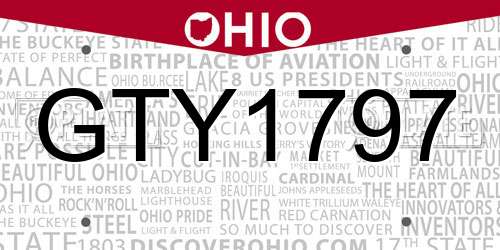 GTY1797 Ohio License Plate