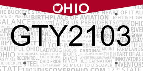 GTY2103 Ohio License Plate