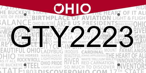 GTY2223 Ohio License Plate