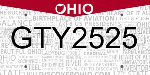 GTY2525 Ohio License Plate