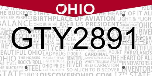GTY2891 Ohio License Plate