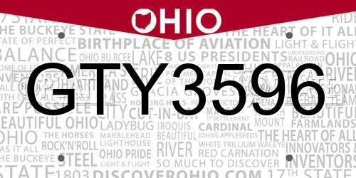 GTY3596 Ohio License Plate