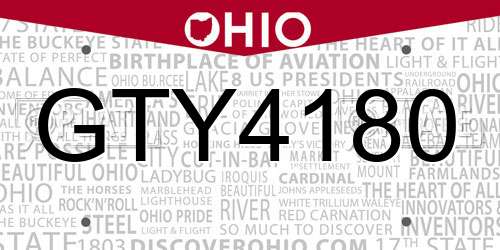 GTY4180 Ohio License Plate