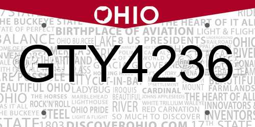 GTY4236 Ohio License Plate