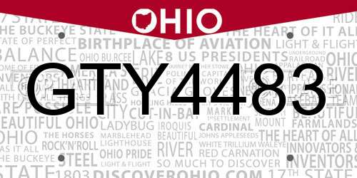 GTY4483 Ohio License Plate