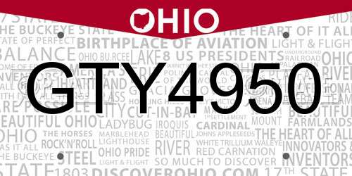 GTY4950 Ohio License Plate