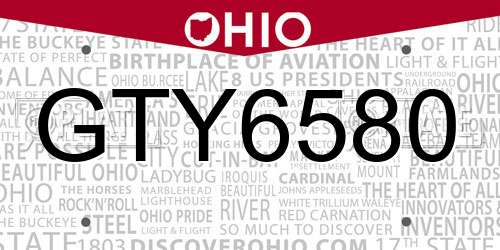 GTY6580 Ohio License Plate