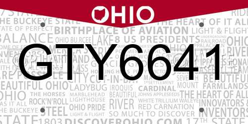GTY6641 Ohio License Plate