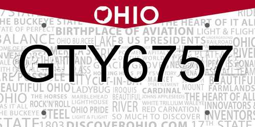 GTY6757 Ohio License Plate