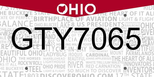 GTY7065 Ohio License Plate