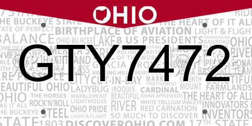 GTY7472 Ohio License Plate