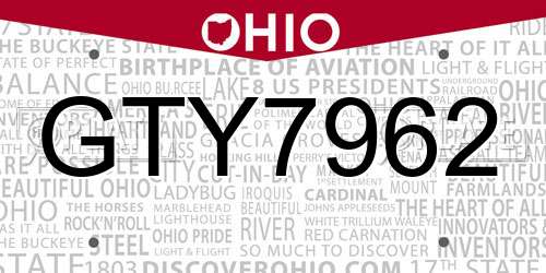 GTY7962 Ohio License Plate