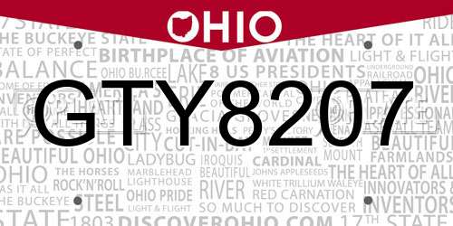 GTY8207 Ohio License Plate