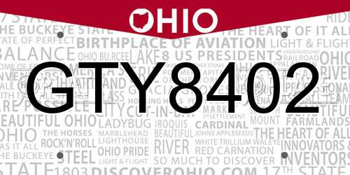 GTY8402 Ohio License Plate