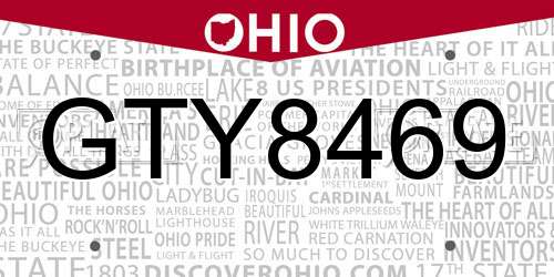 GTY8469 Ohio License Plate
