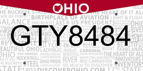 GTY8484 Ohio License Plate