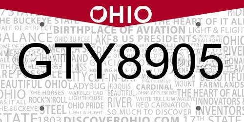 GTY8905 Ohio License Plate
