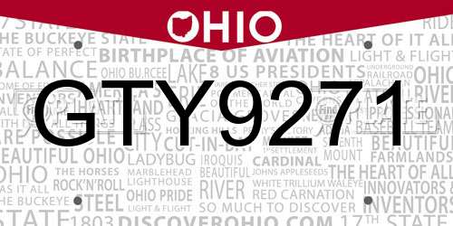 GTY9271 Ohio License Plate