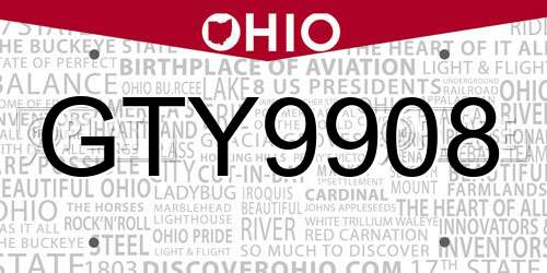 GTY9908 Ohio License Plate