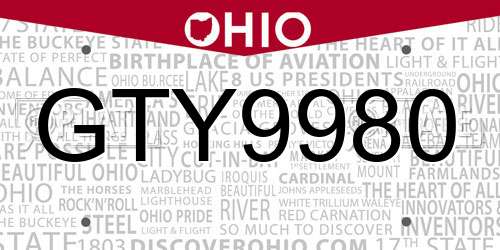 GTY9980 Ohio License Plate