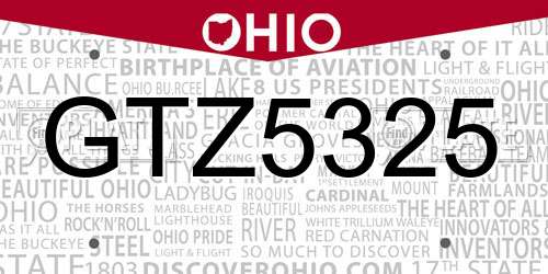 GTZ5325 Ohio License Plate