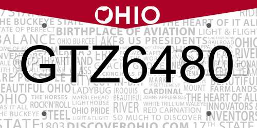GTZ6480 Ohio License Plate