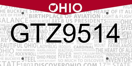 GTZ9514 Ohio License Plate