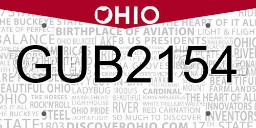 GUB2154 Ohio License Plate