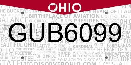 GUB6099 Ohio License Plate