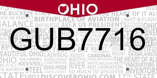 GUB7716 Ohio License Plate