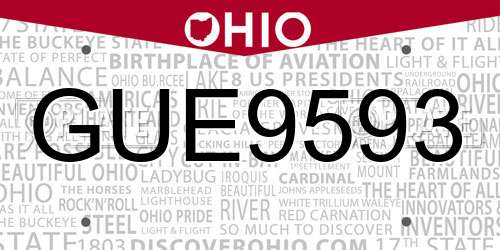 GUE9593 Ohio License Plate