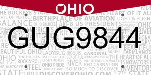 GUG9844 Ohio License Plate