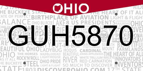 GUH5870 Ohio License Plate