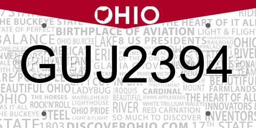 GUJ2394 Ohio License Plate