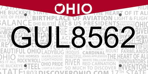 GUL8562 Ohio License Plate