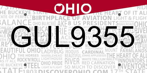 GUL9355 Ohio License Plate