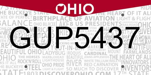 GUP5437 Ohio License Plate