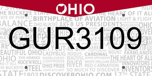 GUR3109 Ohio License Plate