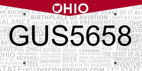 GUS5658 Ohio License Plate
