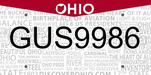 GUS9986 Ohio License Plate