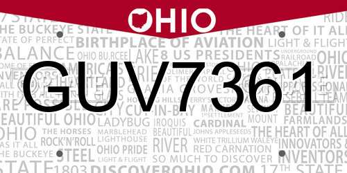 GUV7361 Ohio License Plate