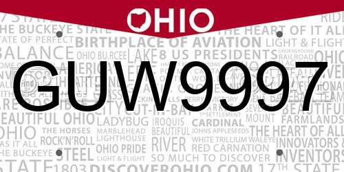 GUW9997 Ohio License Plate