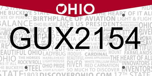 GUX2154 Ohio License Plate