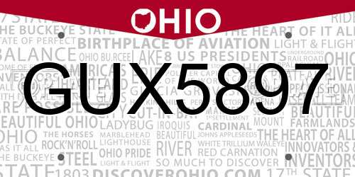GUX5897 Ohio License Plate