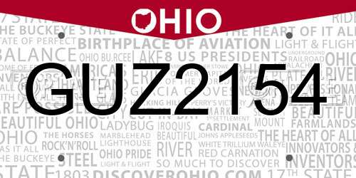 GUZ2154 Ohio License Plate